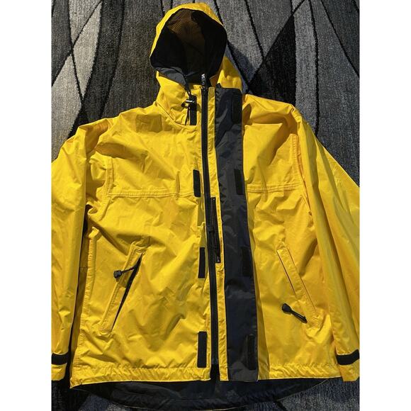 AGAINST THE ELEMENTS Waterproof Hooded RAIN JACKET Medium marine men's wind - Picture 2 of 5